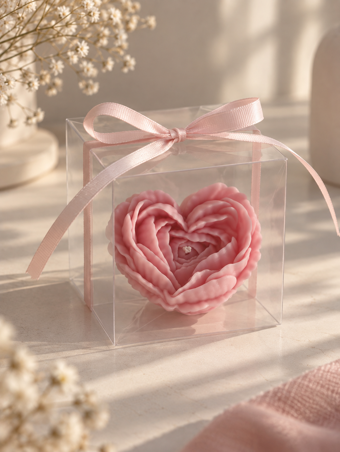 Corazón de petalos en Caja de Acetato